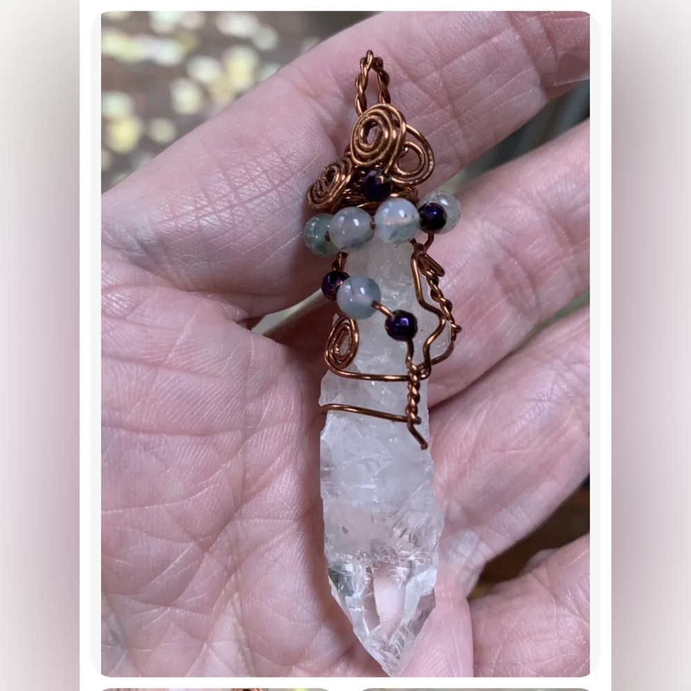 Etched Rare Quartz Wrapped In Copper Hematite & Labradorite Handcrafted Pendant